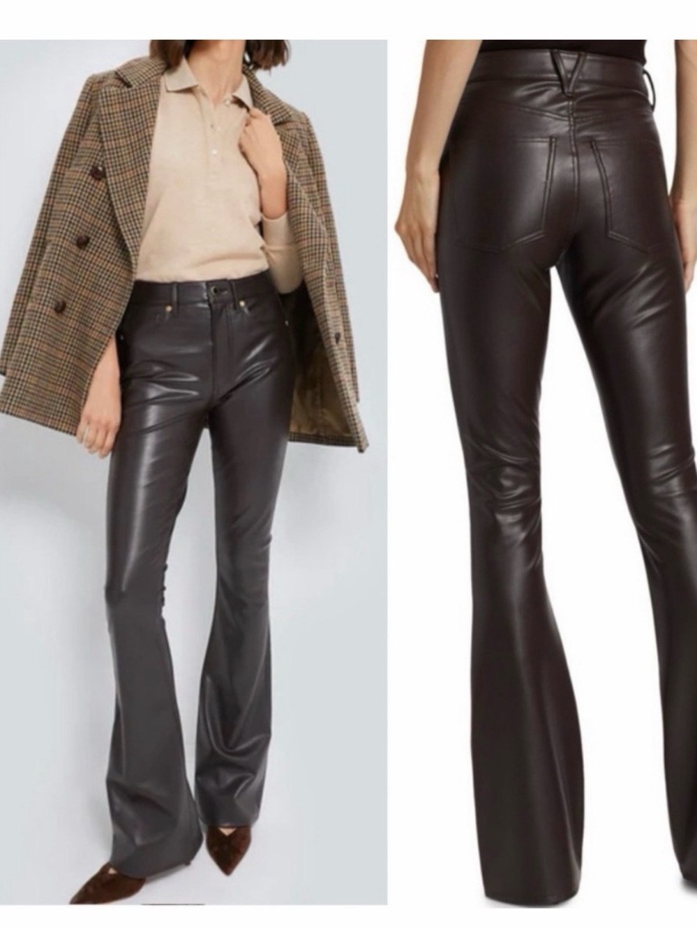 Veronica Beard Dark Brown Faux Leather Flare Pants 31 NWT size 10/12/14